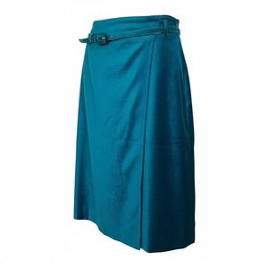 Apostrophe‎ Teal Velvet Pencil Midi Skirt Belted Knee Length Holiday  12 (3154)